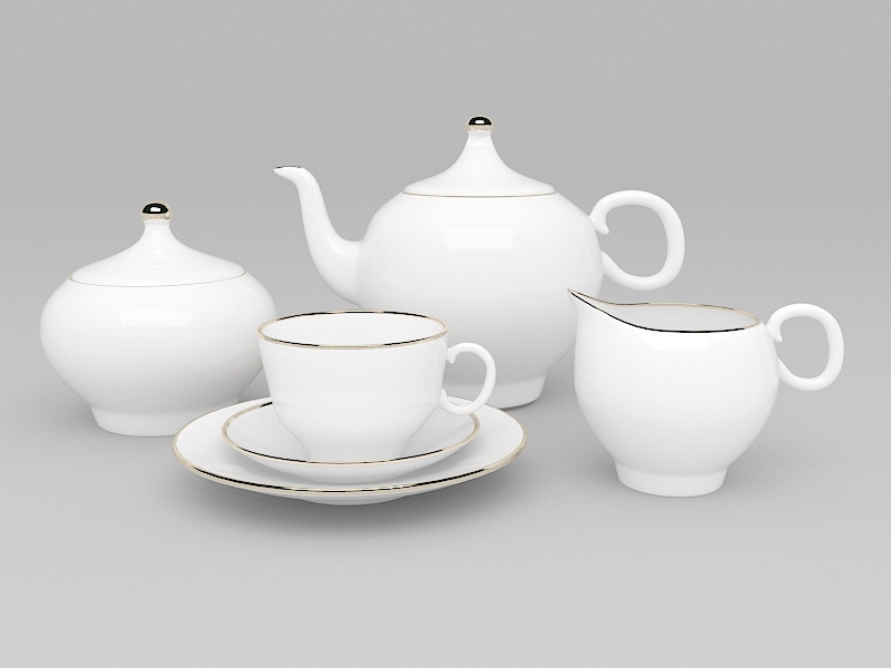 White Porcelain Tea Set 3d model download — 3D model download