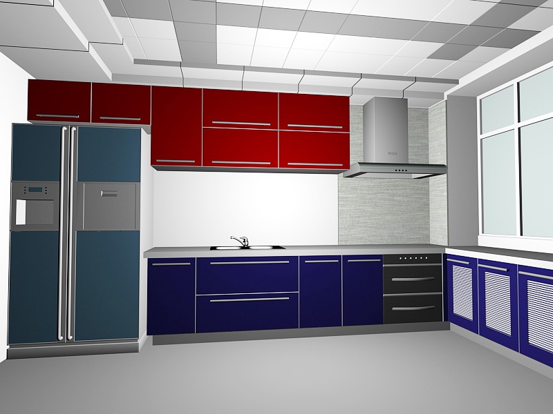 Red and Blue Kitchen Design Ideas 3d model download — 3D model download