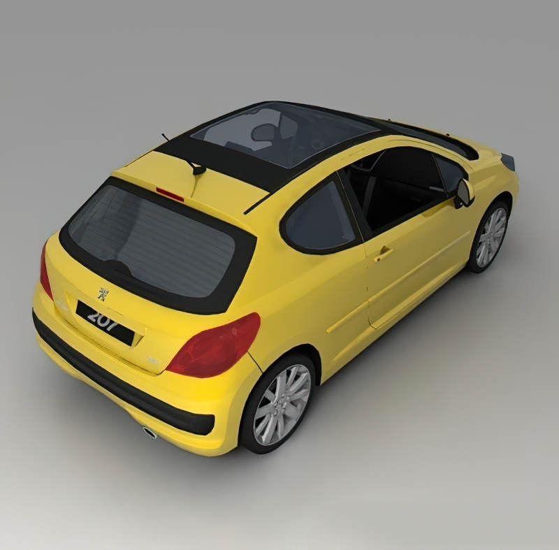 Renault Peugeot 207 Yellow 3d model download — 3D model download