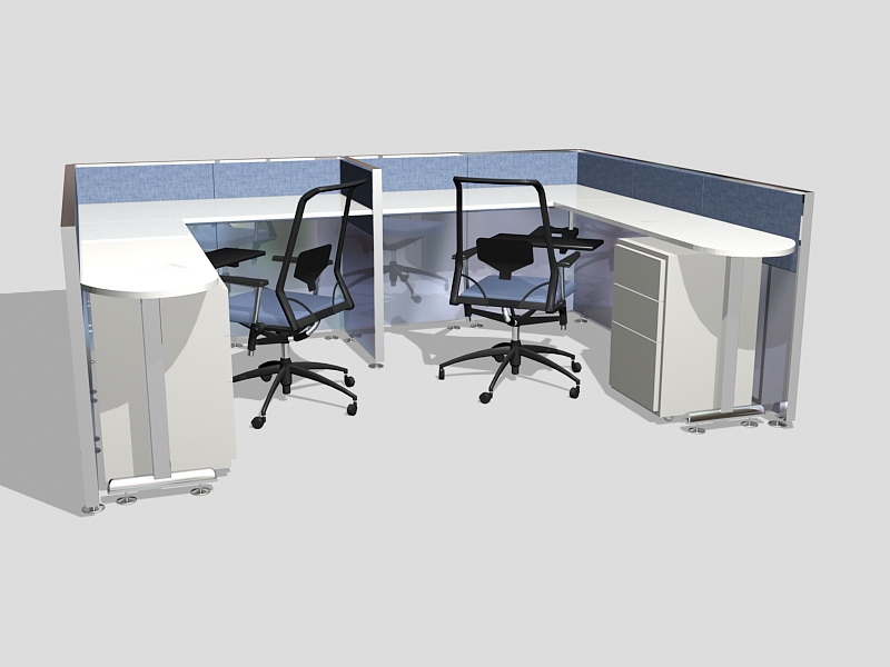 2 Person Office Cubicle 3d model download — 3D model download