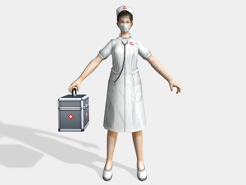 Female Doctor with First-Aid Box 3d model download — 3D model download