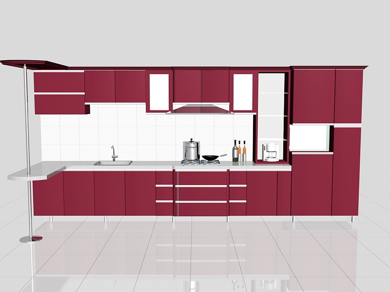 Red Kitchen Cabinets Design Ideas 3d model download — 3D model download