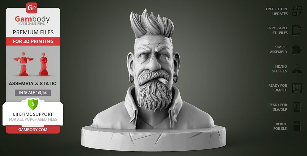 Zombie Hunter Bust — 3D model download